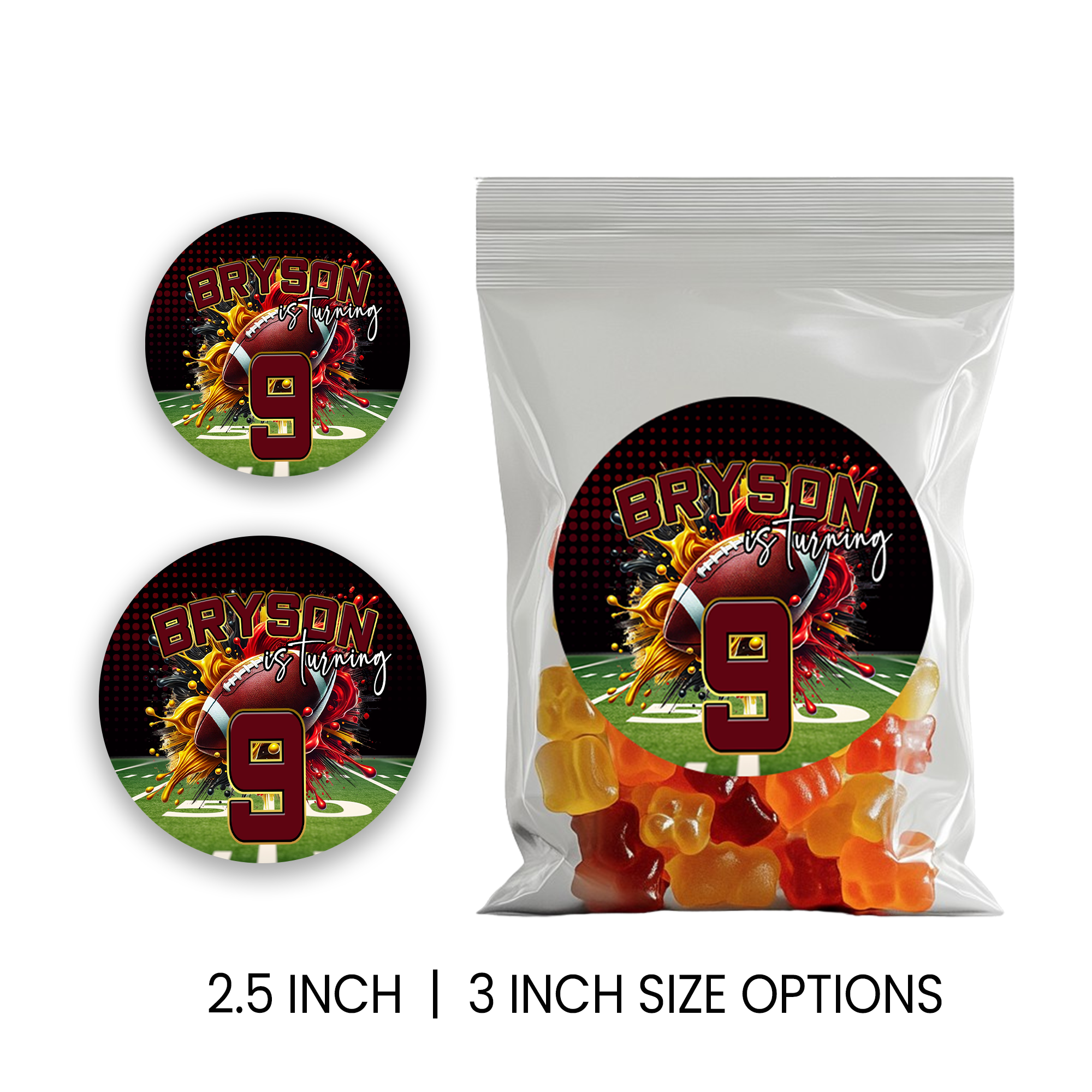 Football Theme Circle Favor Stickers | Sports Birthday Stickers | Printed-Only