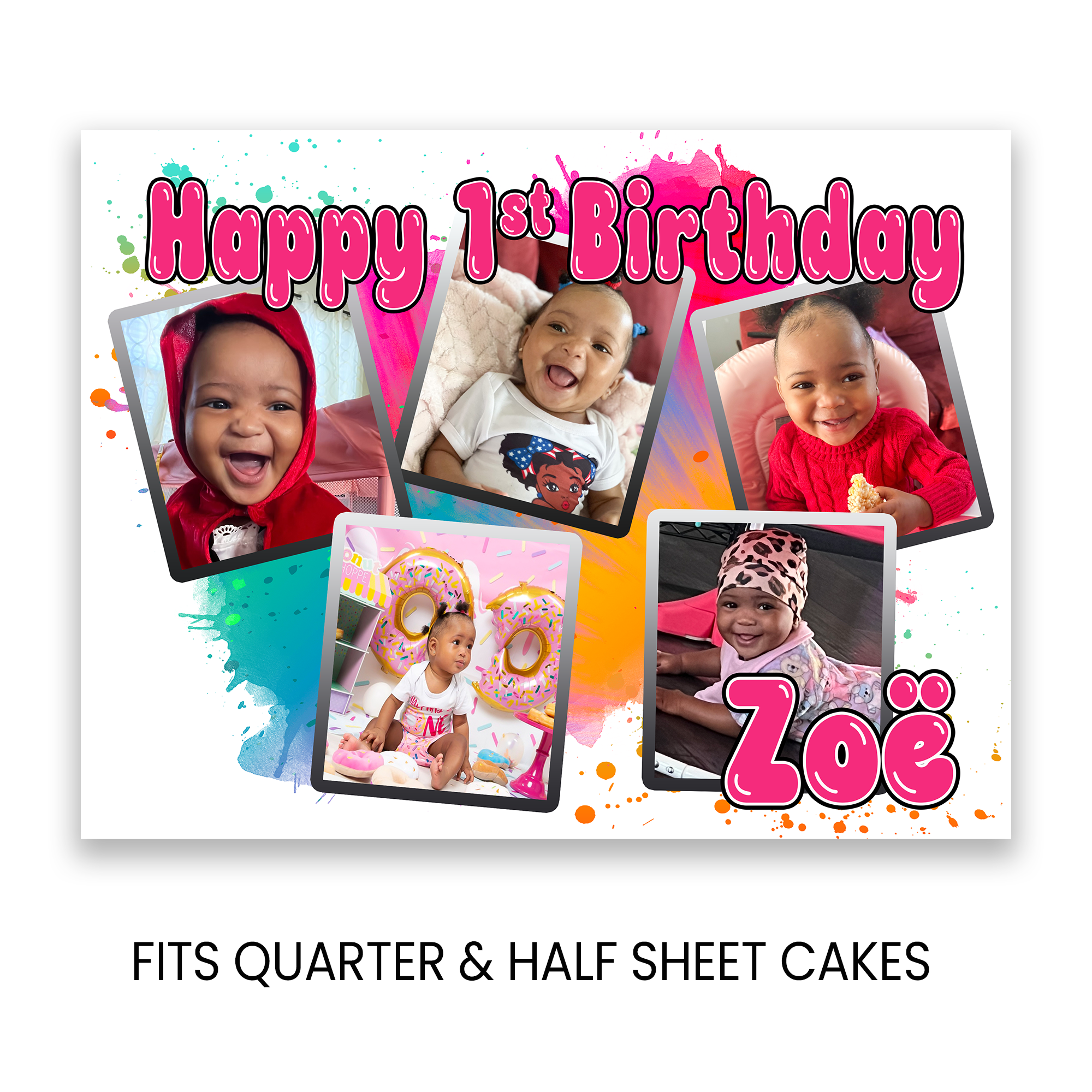 First Birthday | Edible Cake Image With Photo | Personalized 1st Birthday Party | Digital + Print & Ship Option