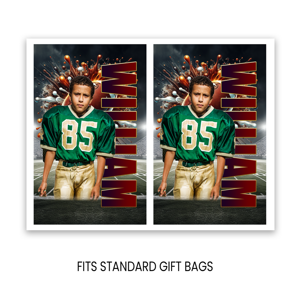 Football Theme Gift Bag Label | Game Day Birthday Party Favor | Digital + Print & Ship Option