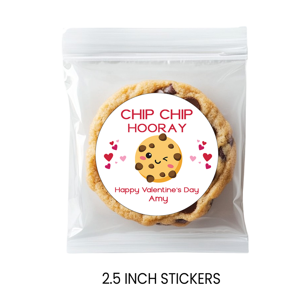 Valentine Party Favor Stickers | Personalized 2.5 Inch Round | Chip Chip Hooray