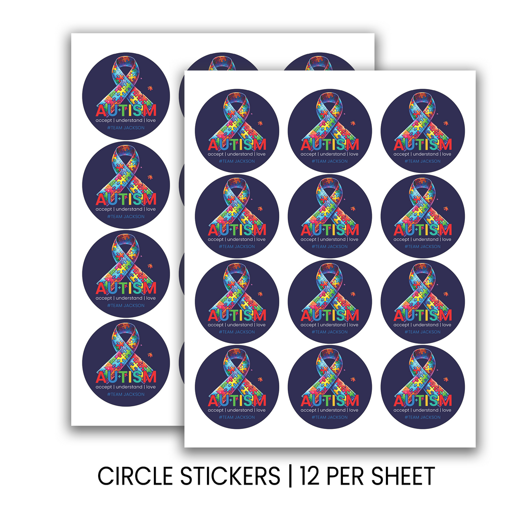 Autism Awareness Month Stickers | Personalized 2.5 Inch Circle Stickers | Classroom Gifts & Event Favor Seals