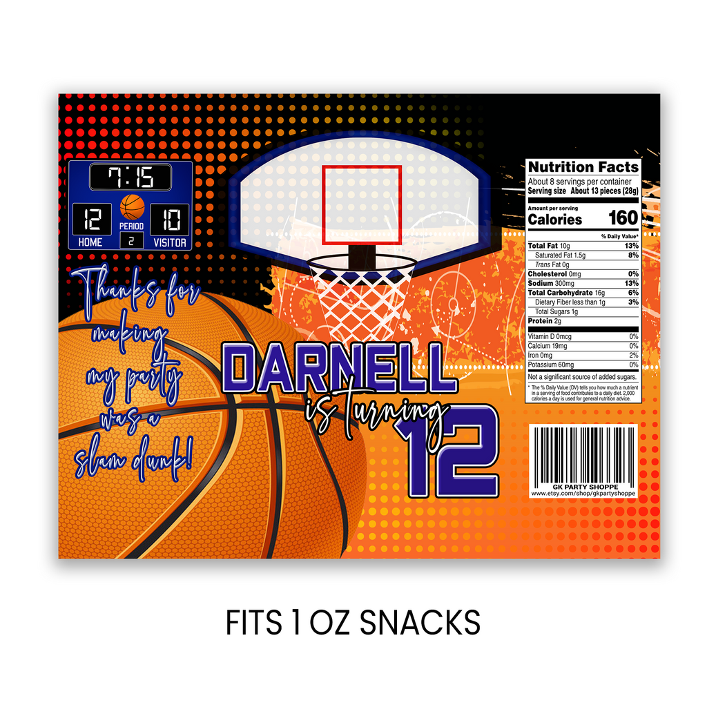 Basketball Theme | Chip Bag Wrapper Party Favor | Sports Birthday Party | Digital + Print Option