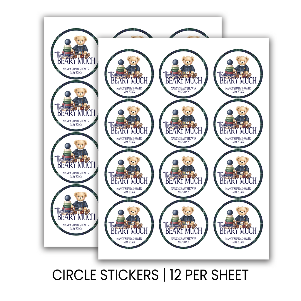 Elegant Teddy Bear Baby Shower | Personalized 2.5-Inch Stickers | Printed Party Favor Labels