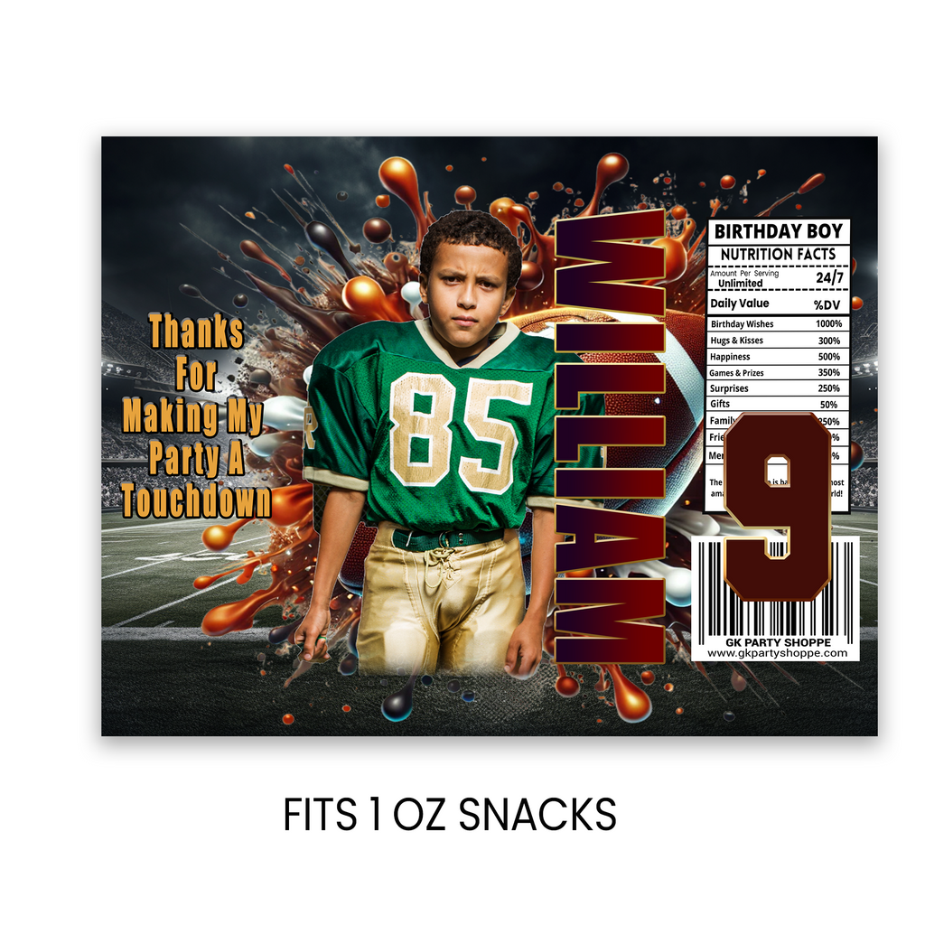 Football Theme Chip Bag Wrapper Party Favor with Photo | Sports Birthday Party | Digital + Print Option