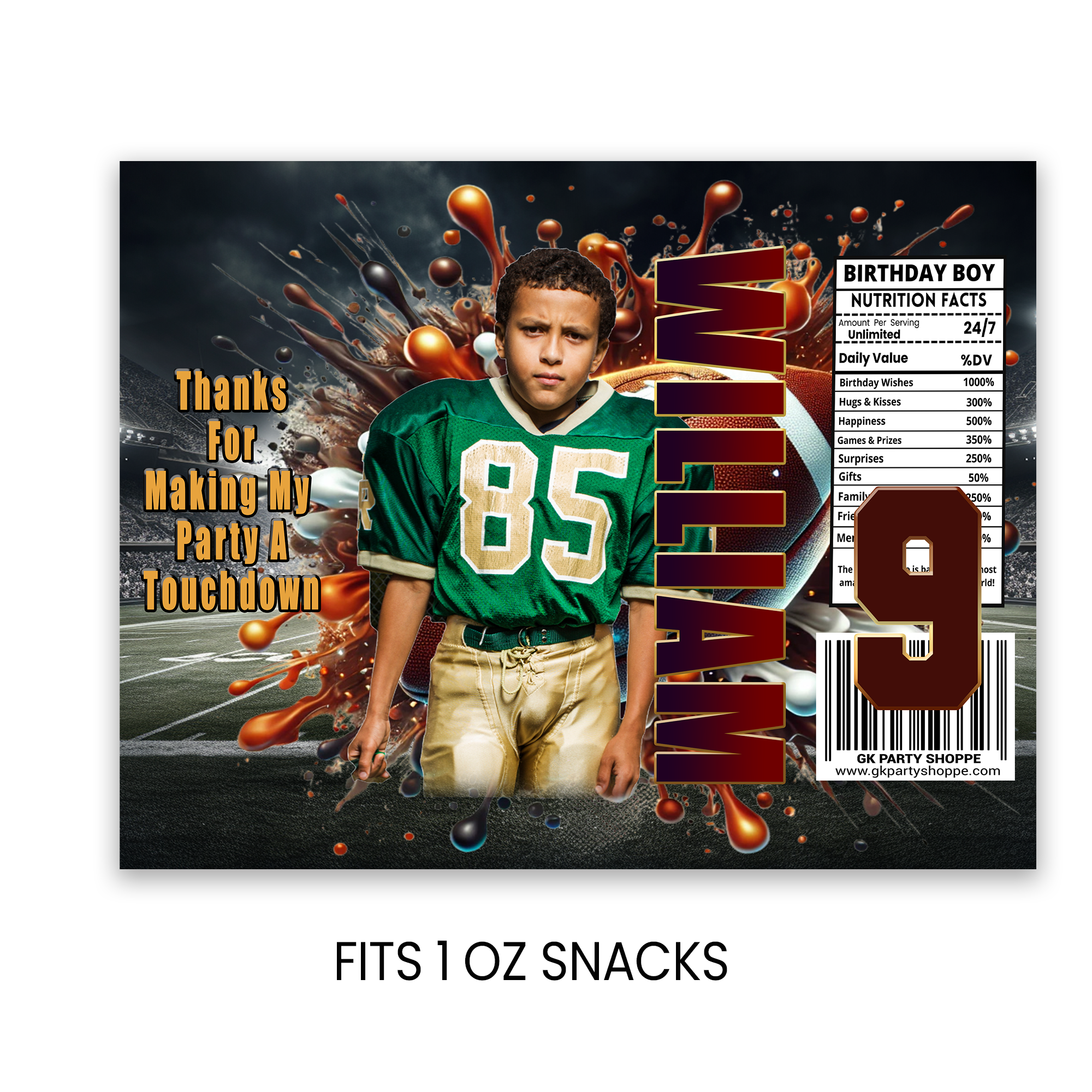 Football Theme Chip Bag Wrapper Party Favor with Photo | Sports Birthday Party | Digital + Print Option