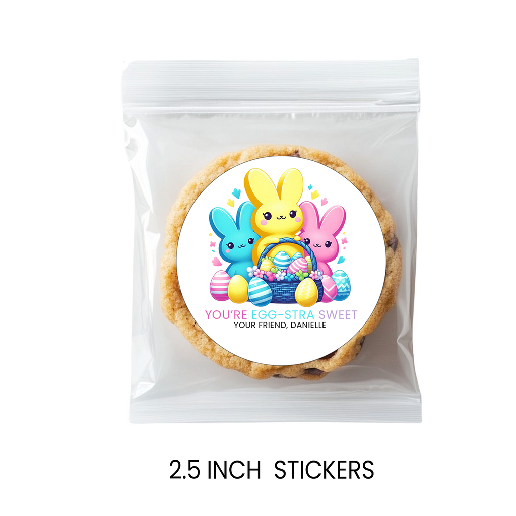 Easter Stickers 2.5 Inch Circle | Personalized Holiday Party Favors | Kids Spring Treat Bag Stickers