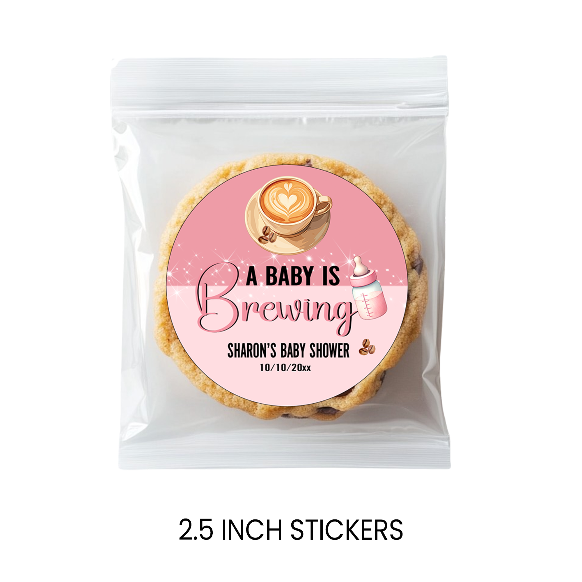 A Baby Is Brewing Stickers | 2.5 Inch Round Party Favors | Coffee Theme Baby Shower