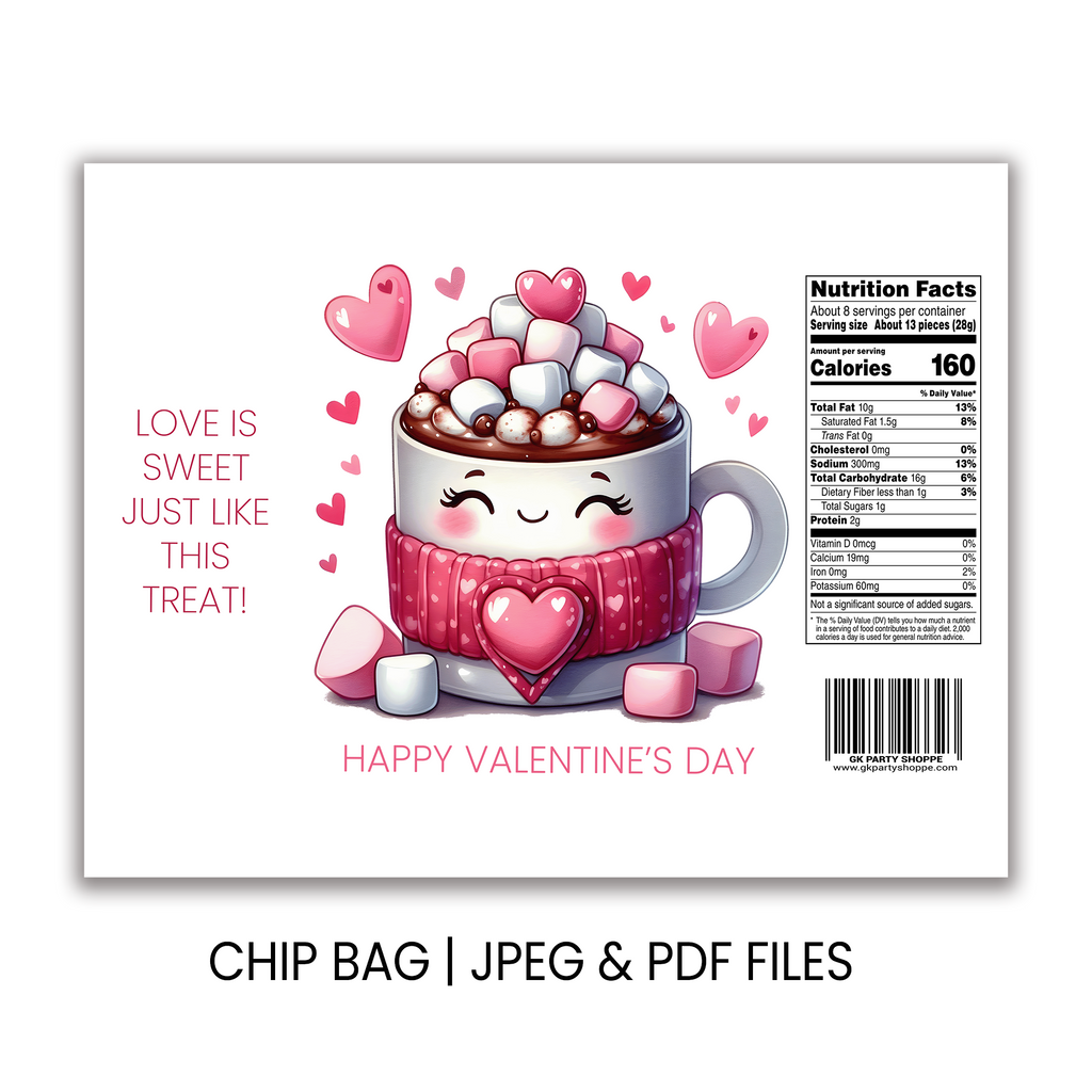 Valentine Chip Bag Wrapper | Kids Classroom Party Favor | Instant Download