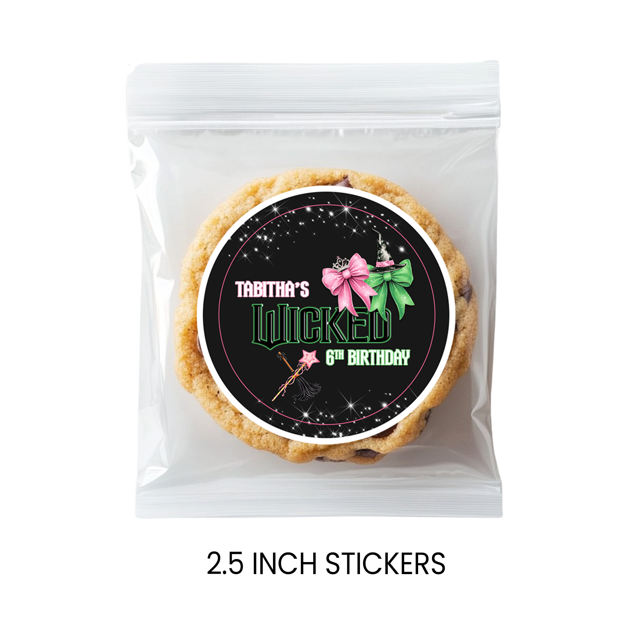Wicked Inspired Party | 2.5” Party Favor Stickers | Green & Pink Party Stickers | Treat Bag Seals | Printed Stickers