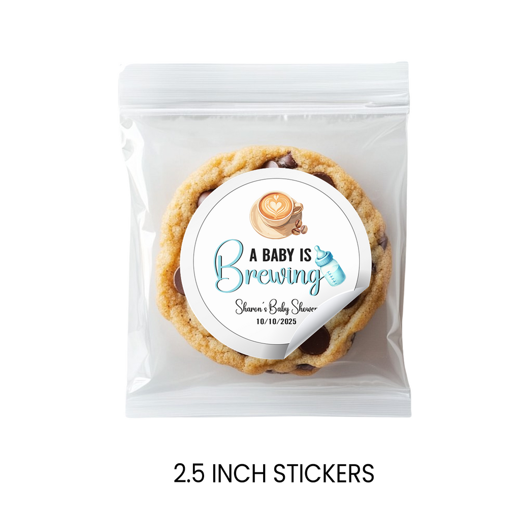 A Baby Is Brewing | 2.5” Party Favor Stickers | Baby Shower Stickers | Treat Bag Seals | Printed Stickers