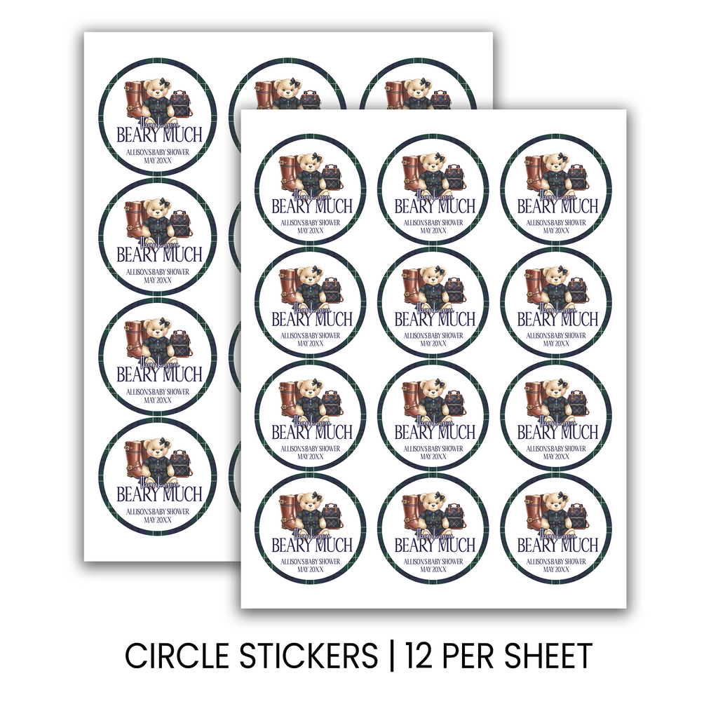 Elegant Teddy Bear Baby Shower | Personalized 2.5-Inch Stickers | Printed Party Favor Labels