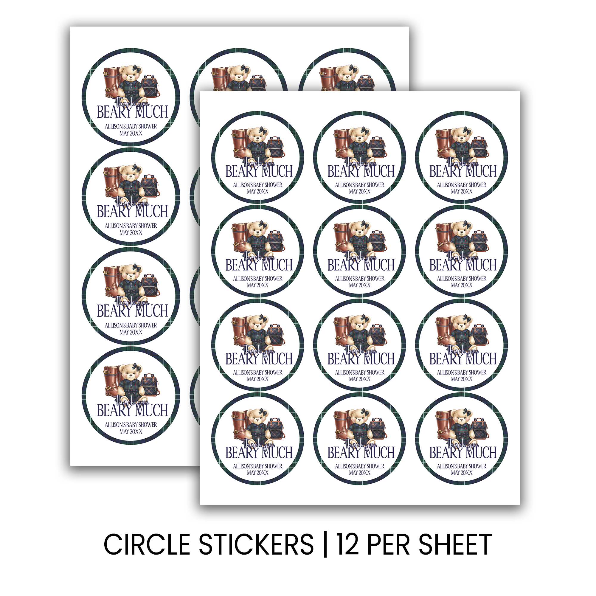 Elegant Teddy Bear Baby Shower | Personalized 2.5-Inch Stickers | Printed Party Favor Labels