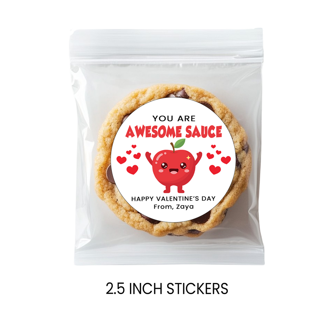 You Are Awesome Sauce Valentine Stickers | Valentine Circle Stickers | Printed Valentine Party Favors