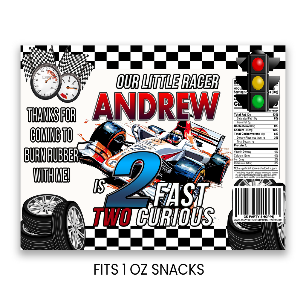 2 Fast 2 Curious Chip Bag Wrapper Party Favor | Racing Birthday Theme | Digital + Print Option