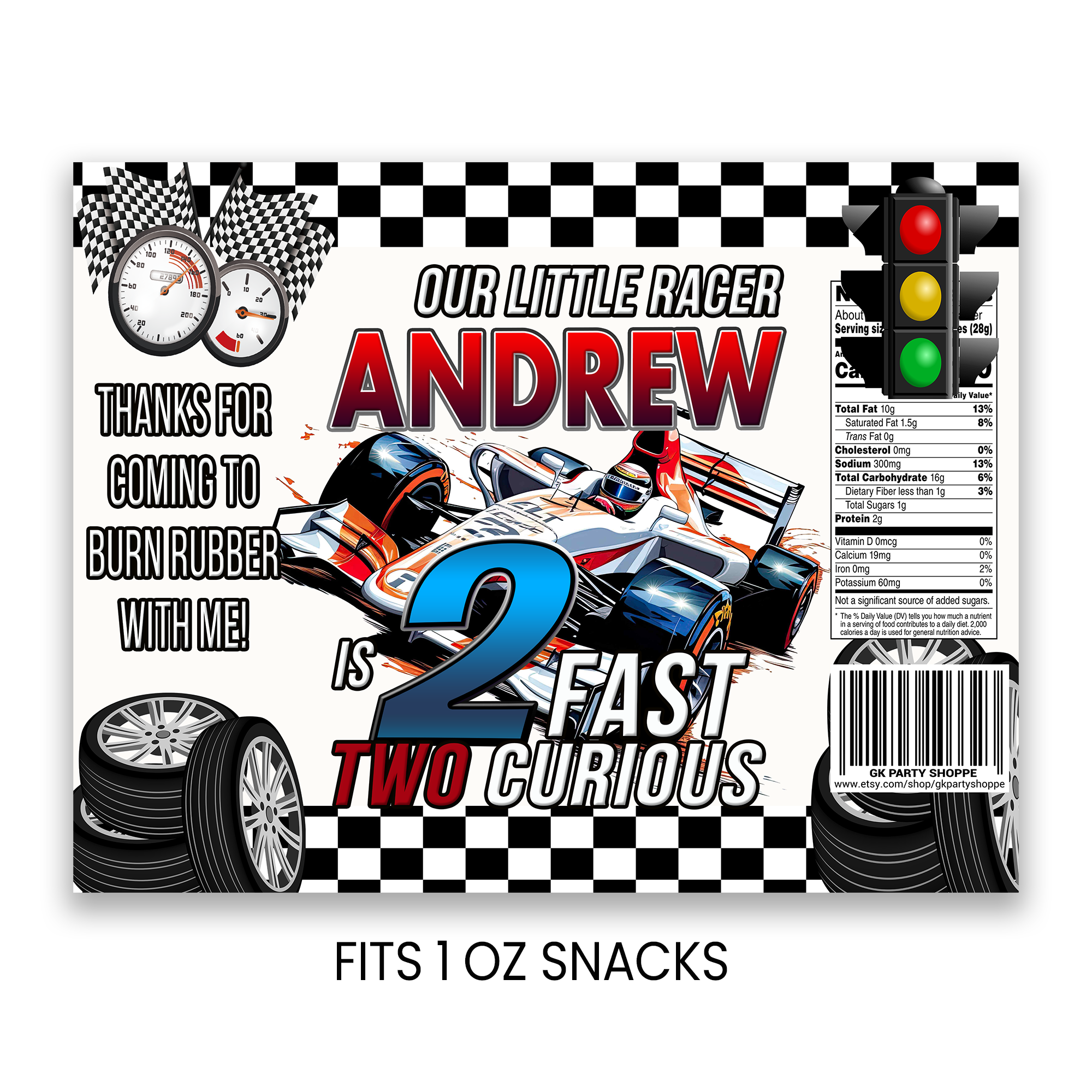 2 Fast 2 Curious Chip Bag Wrapper Party Favor | Racing Birthday Theme | Digital + Print Option