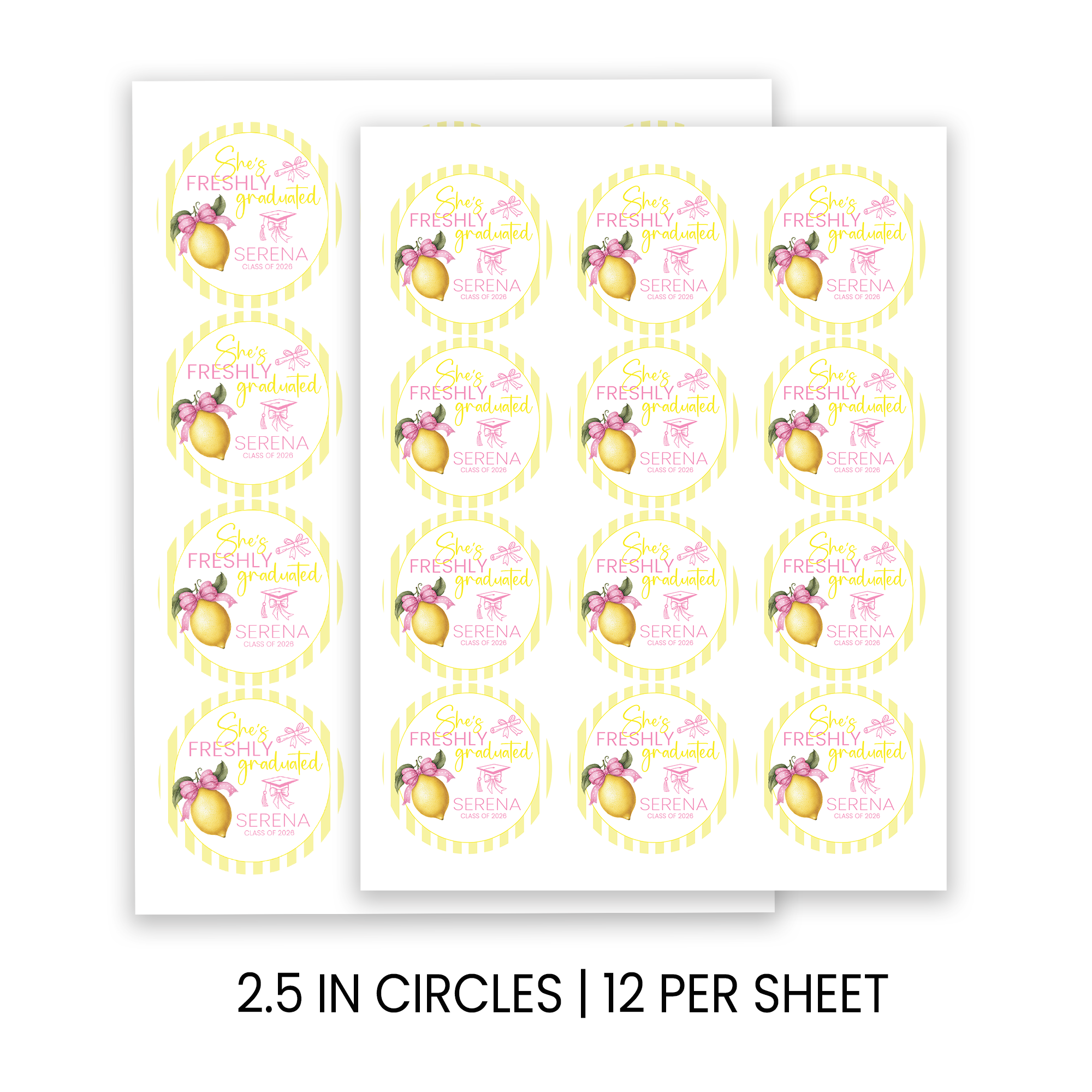 She’s Freshly Graduated Stickers | Lemon Graduation Favors | Personalized Party Favors