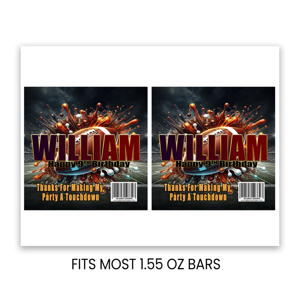 Football Theme Chocolate Candy Bar Wrapper | Game Day Birthday Party Favor | Digital + Print & Ship Option