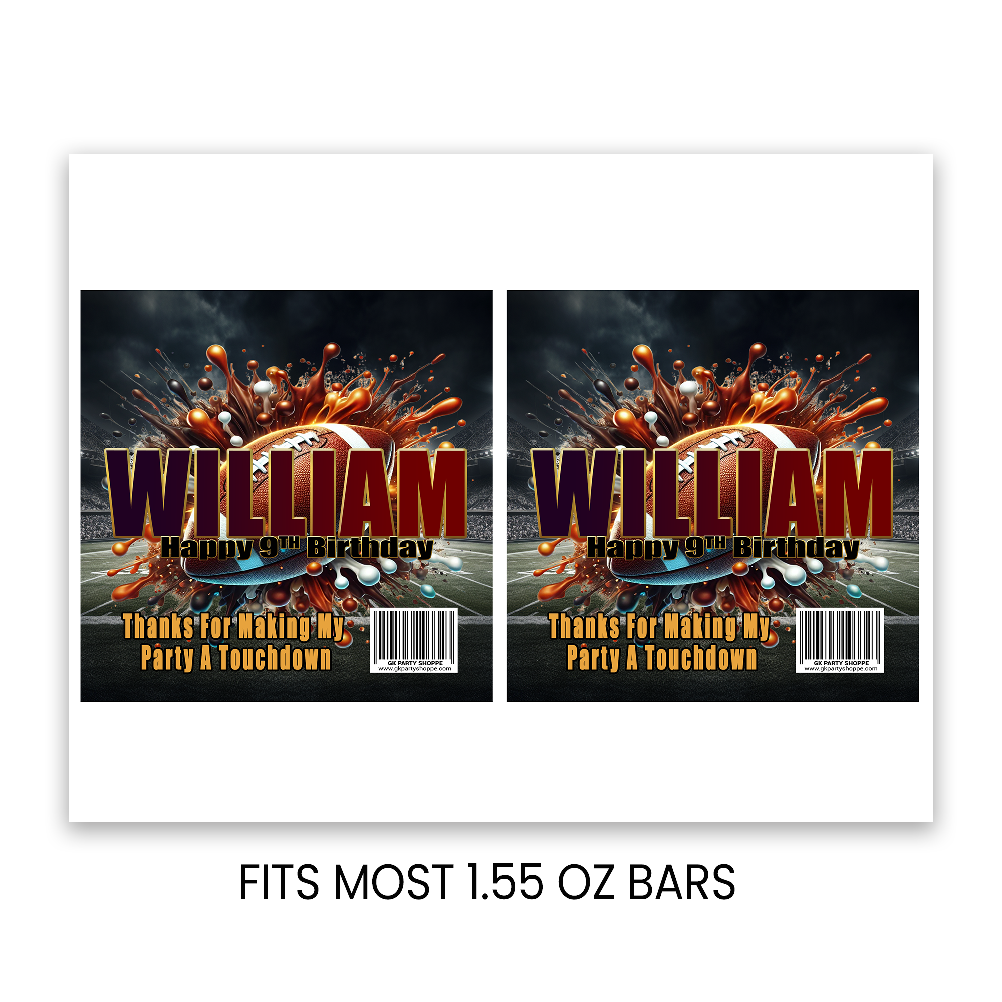 Football Theme Chocolate Candy Bar Wrapper | Game Day Birthday Party Favor | Digital + Print & Ship Option