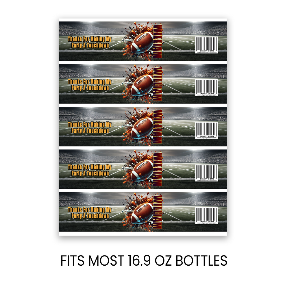Football Theme Water Bottle Label | Game Day Birthday Party Favor | Digital + Print & Ship Option