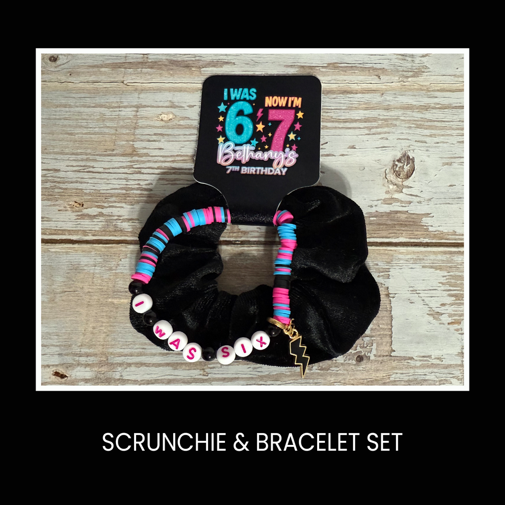 Six Seven (6/7) Scrunchie & Bracelet Set | Custom Party Favor | Personalized Birthday Party Favor