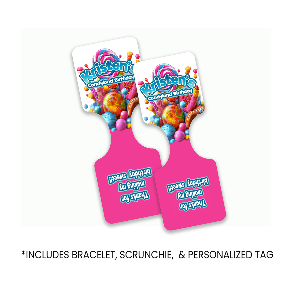 Candyland Inspired Scrunchie & Bracelet Set | Custom Party Favor | Personalized Birthday Party Favor