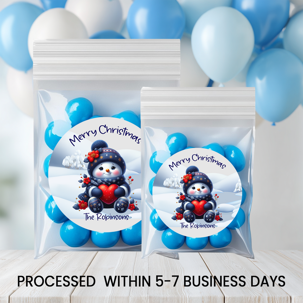 Snowman Christmas Stickers | Personalized 2.5-Inch Circle Stickers | Customized Christmas Stickers | Party Favor Labels