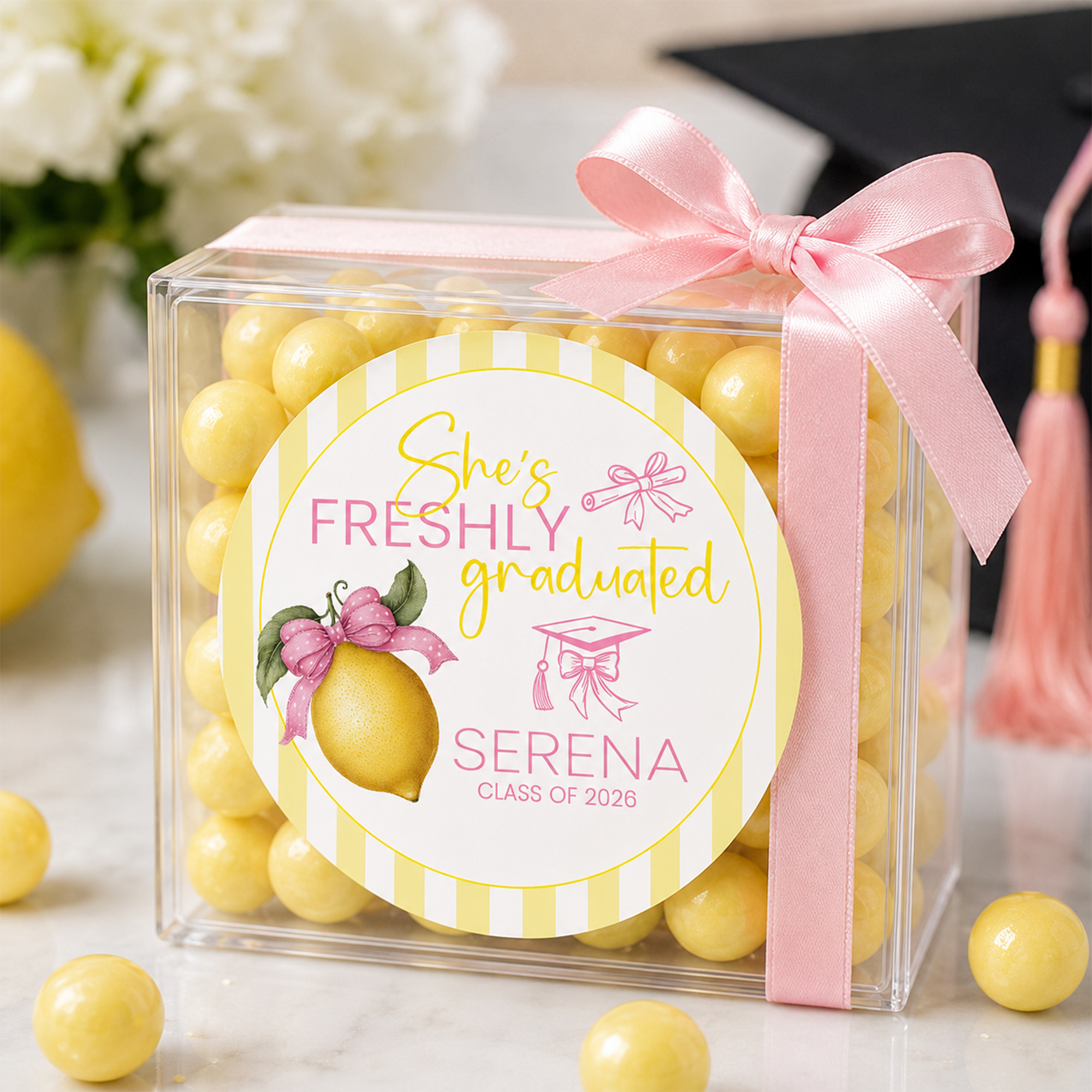 She’s Freshly Graduated Stickers | Lemon Graduation Favors | Personalized Party Favors