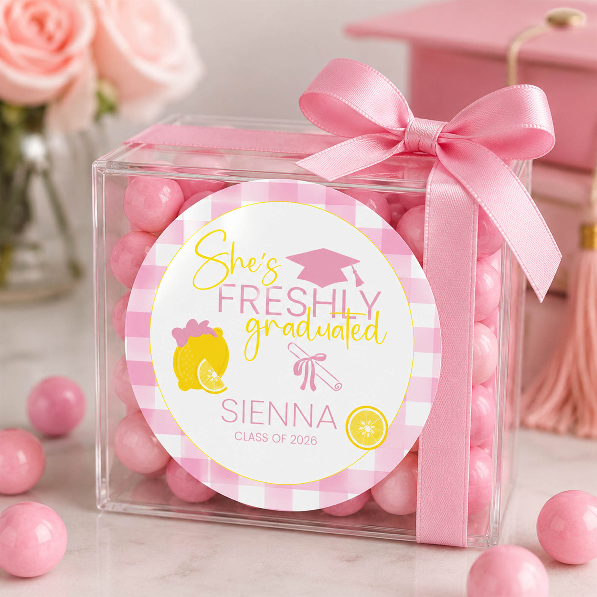 She’s Freshly Graduated Stickers | Lemon Graduation Favors | Personalized Party Favors