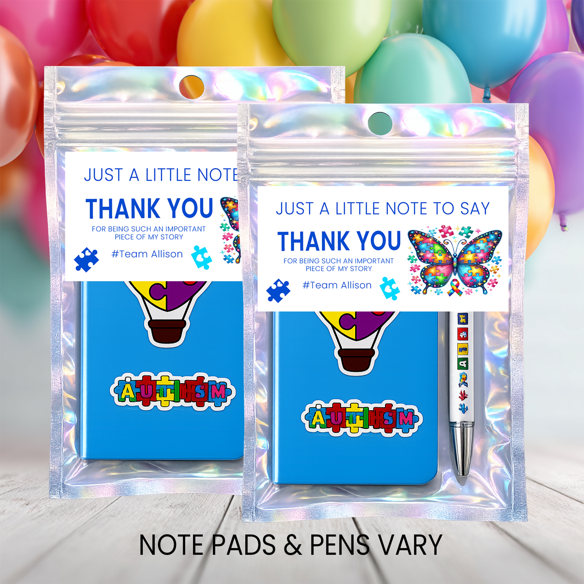 Autism Awareness Notepad and Pen Favors | Puzzle Butterfly Design, Inclusion Theme