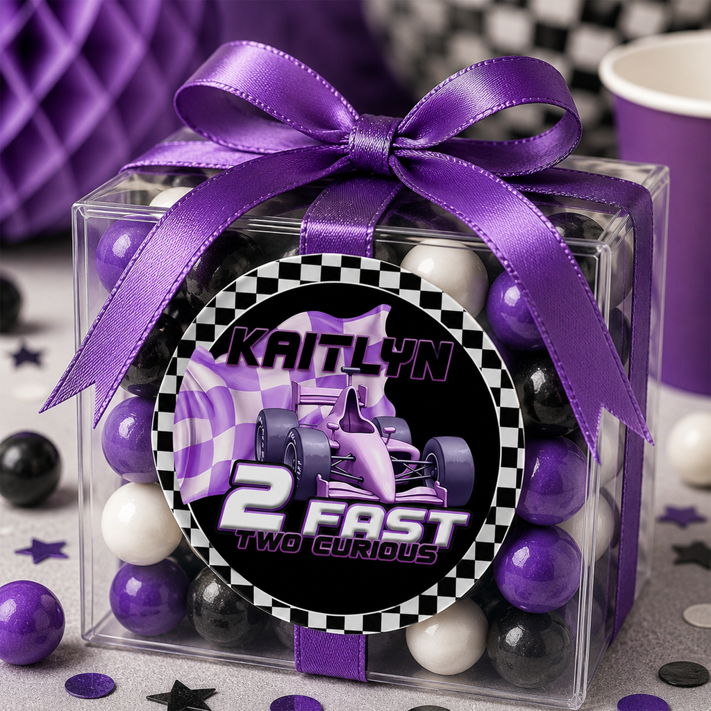 2 Fast 2 Curious | 2.5” Party Favor Stickers | Race Car Birthday Stickers | Treat Bag Seals | Printed Stickers