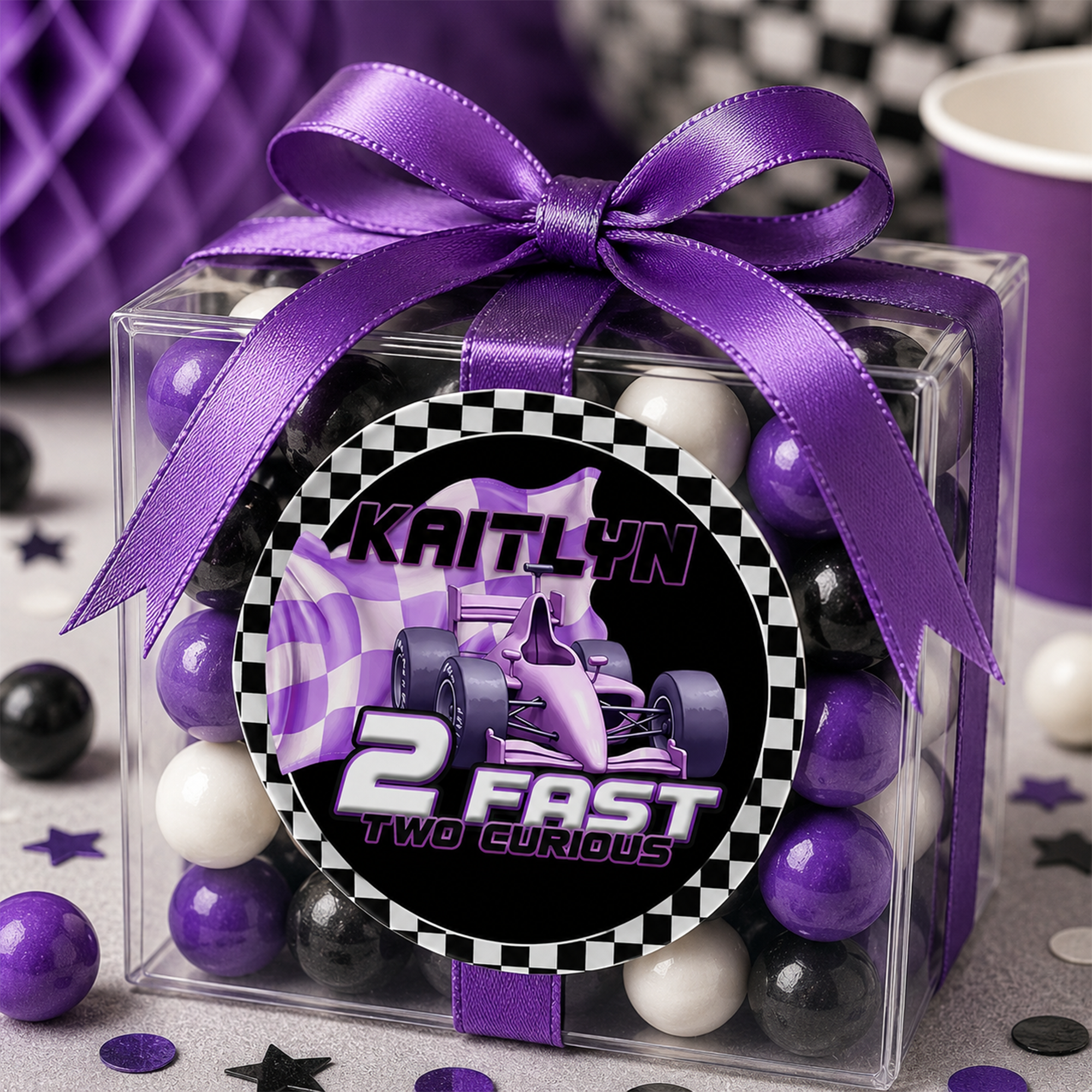 2 Fast 2 Curious | 2.5” Party Favor Stickers | Race Car Birthday Stickers | Treat Bag Seals | Printed Stickers