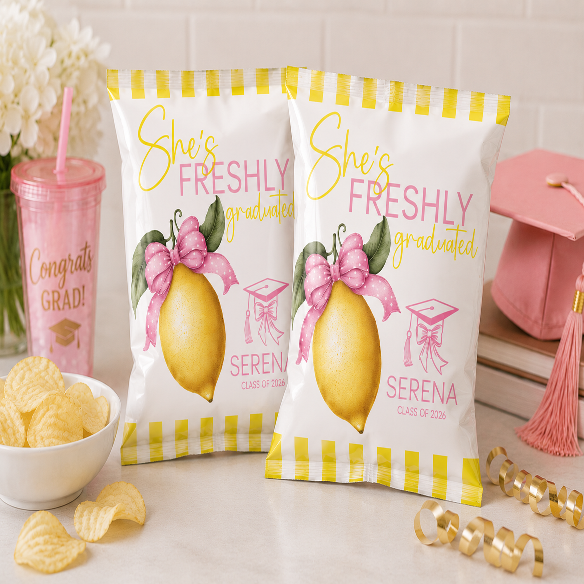 She’s Freshly Graduated | Chip Bag Party Favor | Graduation Theme | Print & Ship