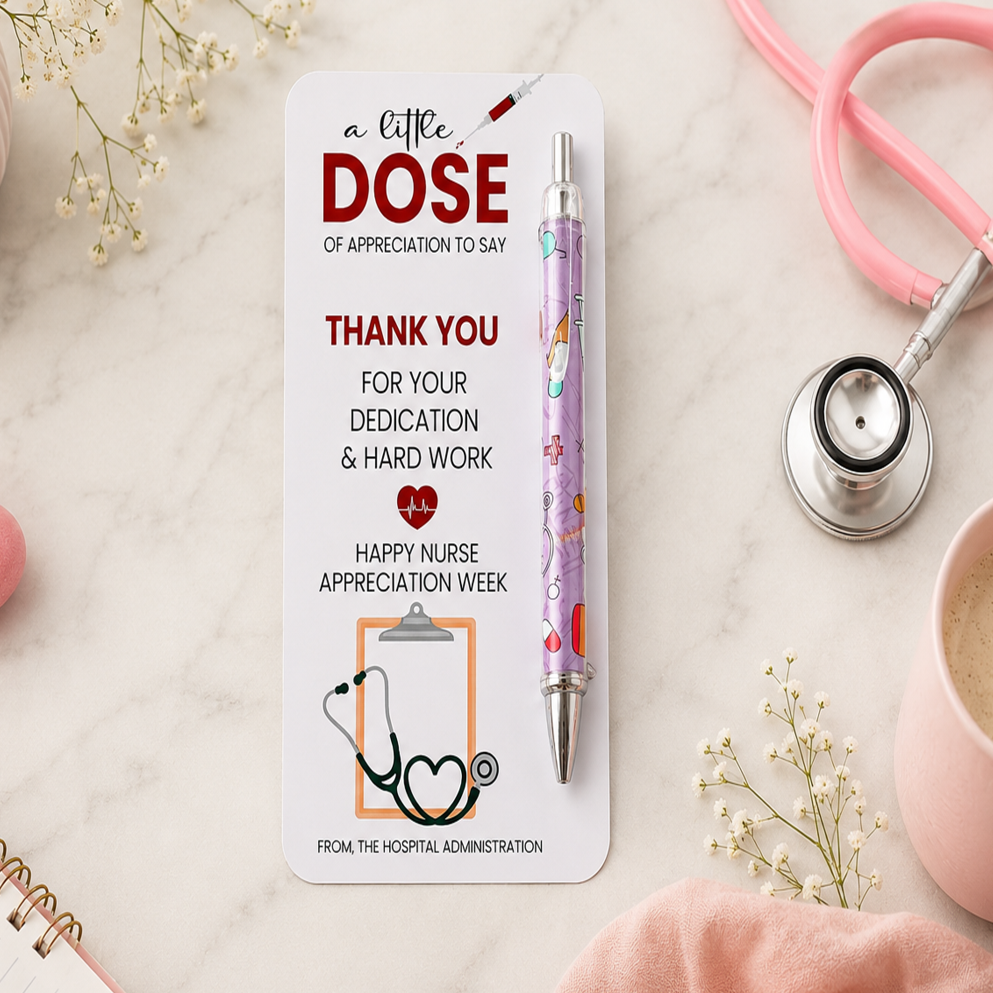 Nurse Appreciation Pen Card Favors | Healthcare Thank You Gift, Personalized Ink Pen