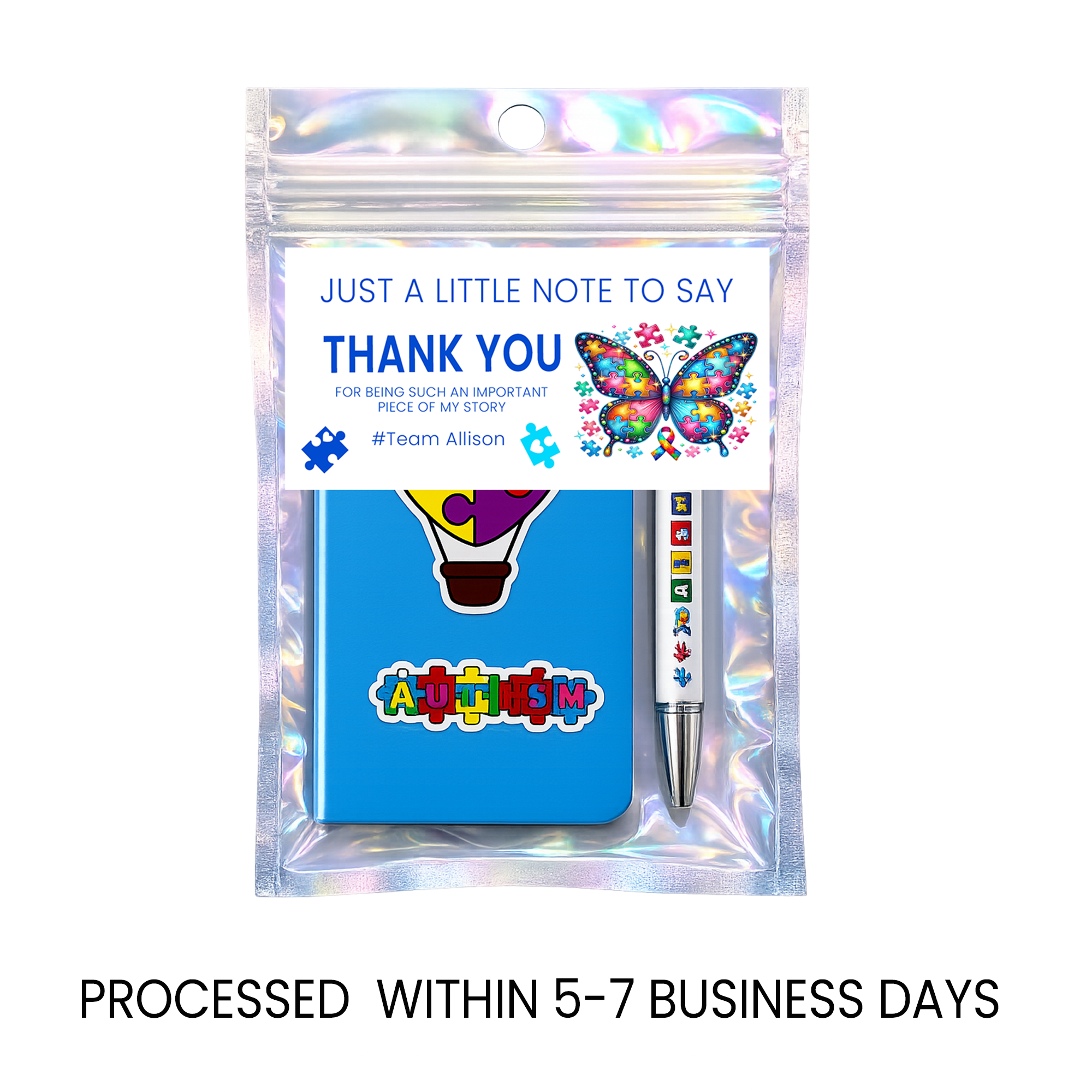 Autism Awareness Notepad and Pen Favors | Puzzle Butterfly Design, Inclusion Theme