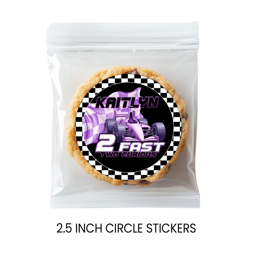 2 Fast 2 Curious | 2.5” Party Favor Stickers | Race Car Birthday Stickers | Treat Bag Seals | Printed Stickers