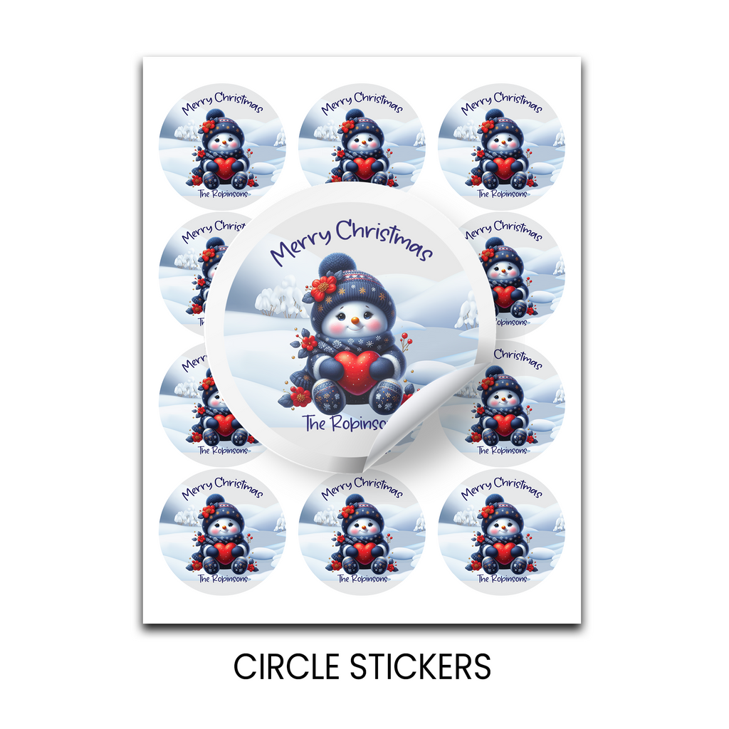 Snowman Christmas Stickers | Personalized 2.5-Inch Circle Stickers | Customized Christmas Stickers | Party Favor Labels