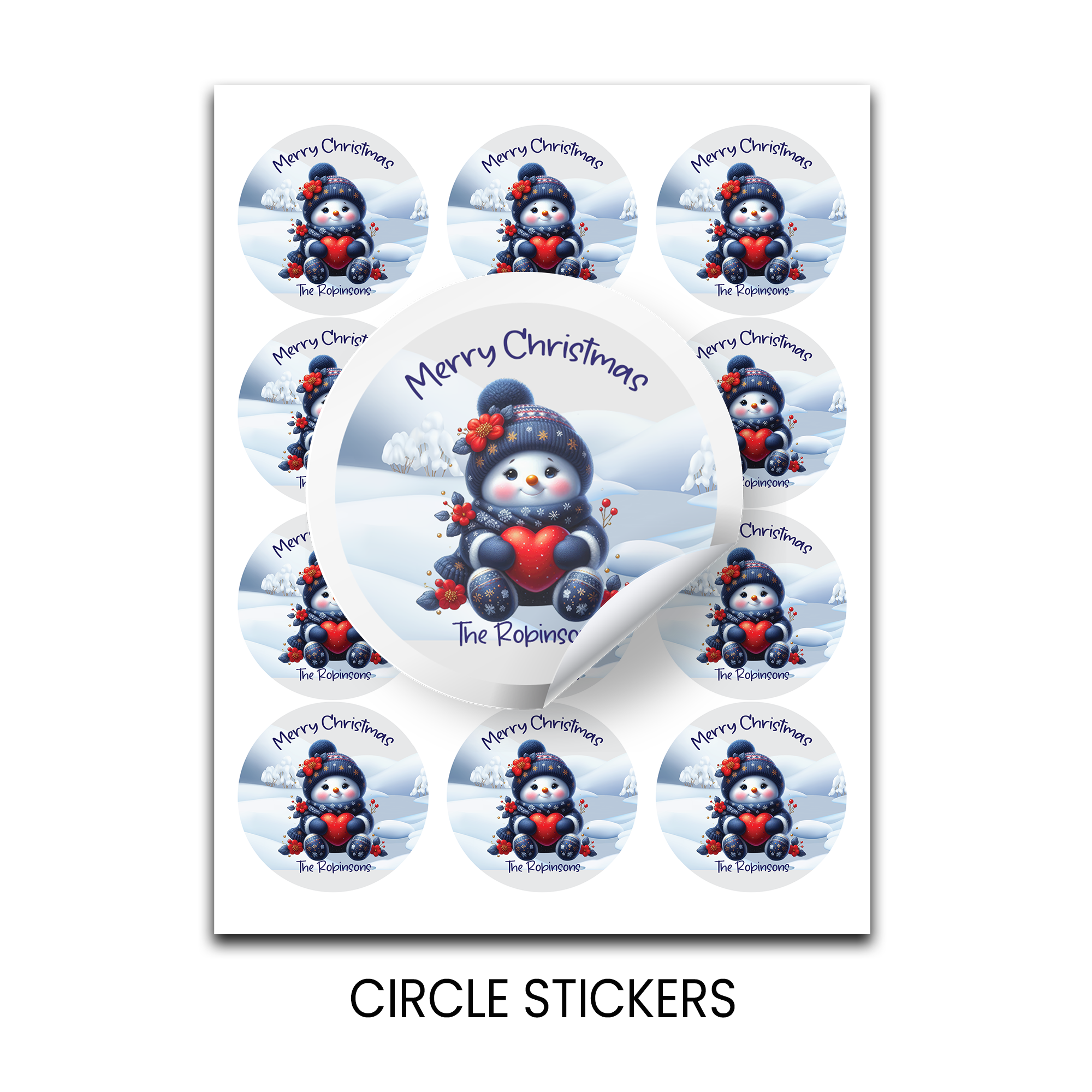 Snowman Christmas Stickers | Personalized 2.5-Inch Circle Stickers | Customized Christmas Stickers | Party Favor Labels