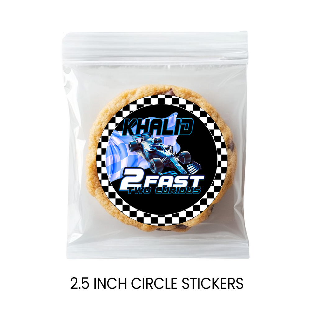 2 Fast 2 Curious | 2.5” Party Favor Stickers | Race Car Birthday Stickers | Treat Bag Seals | Printed Stickers