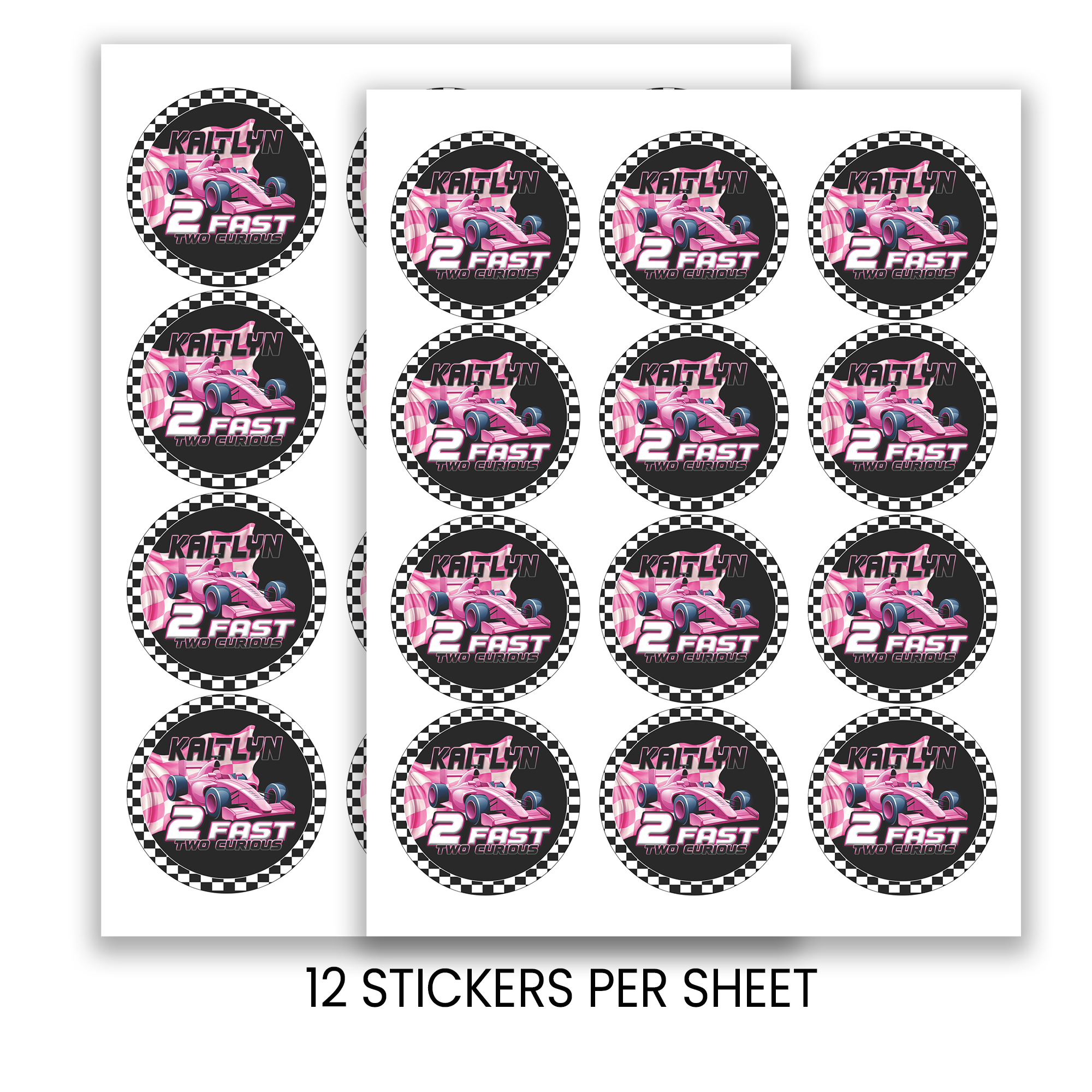 2 Fast 2 Curious | 2.5” Party Favor Stickers | Race Car Birthday Stickers | Treat Bag Seals | Printed Stickers