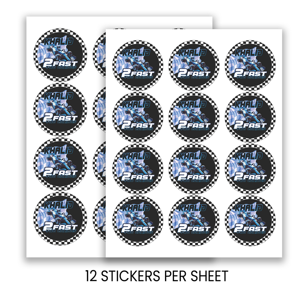 2 Fast 2 Curious | 2.5” Party Favor Stickers | Race Car Birthday Stickers | Treat Bag Seals | Printed Stickers