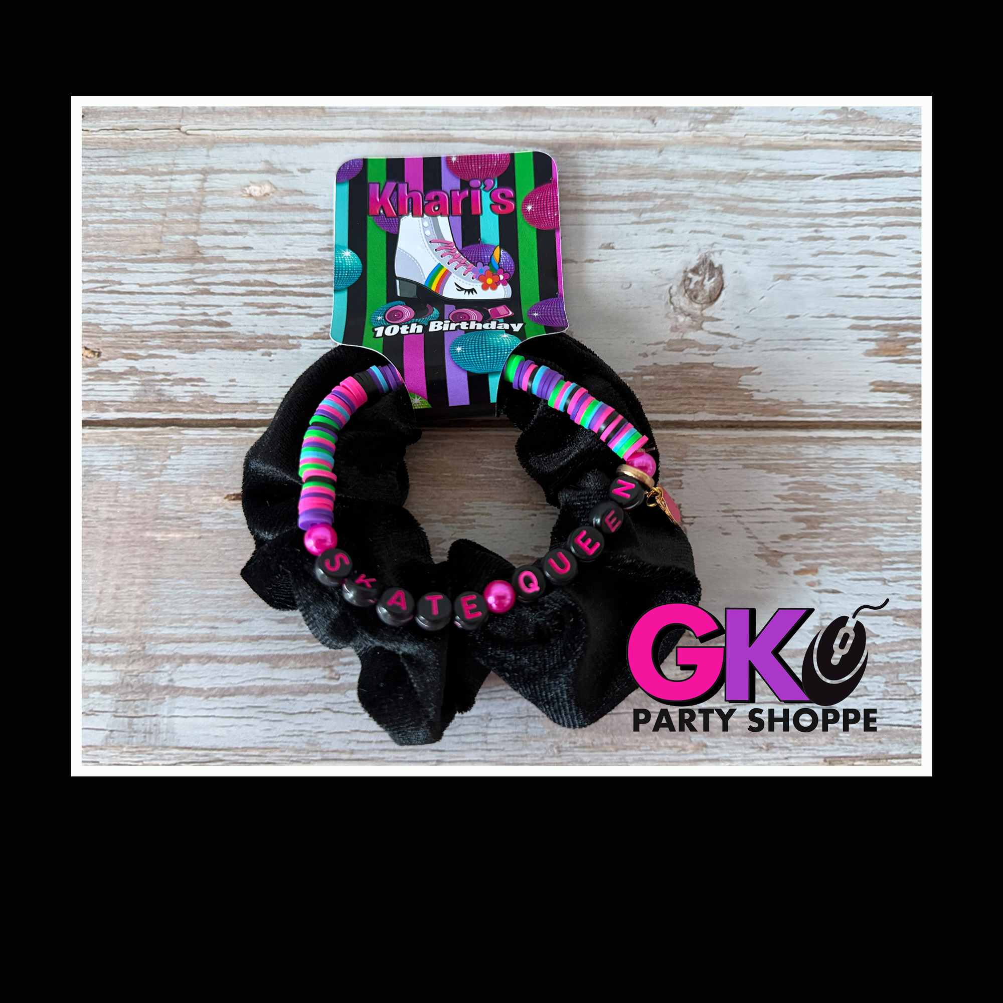 Roller Skate Party Scrunchie & Bracelet | Roller Skate Birthday | Girls Party Favor Set