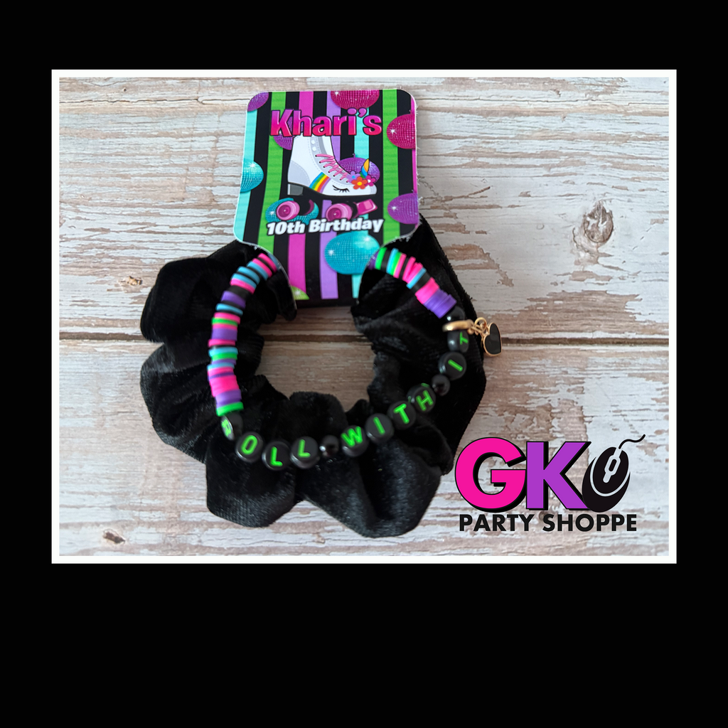 Roller Skate Party Scrunchie & Bracelet | Roller Skate Birthday | Girls Party Favor Set