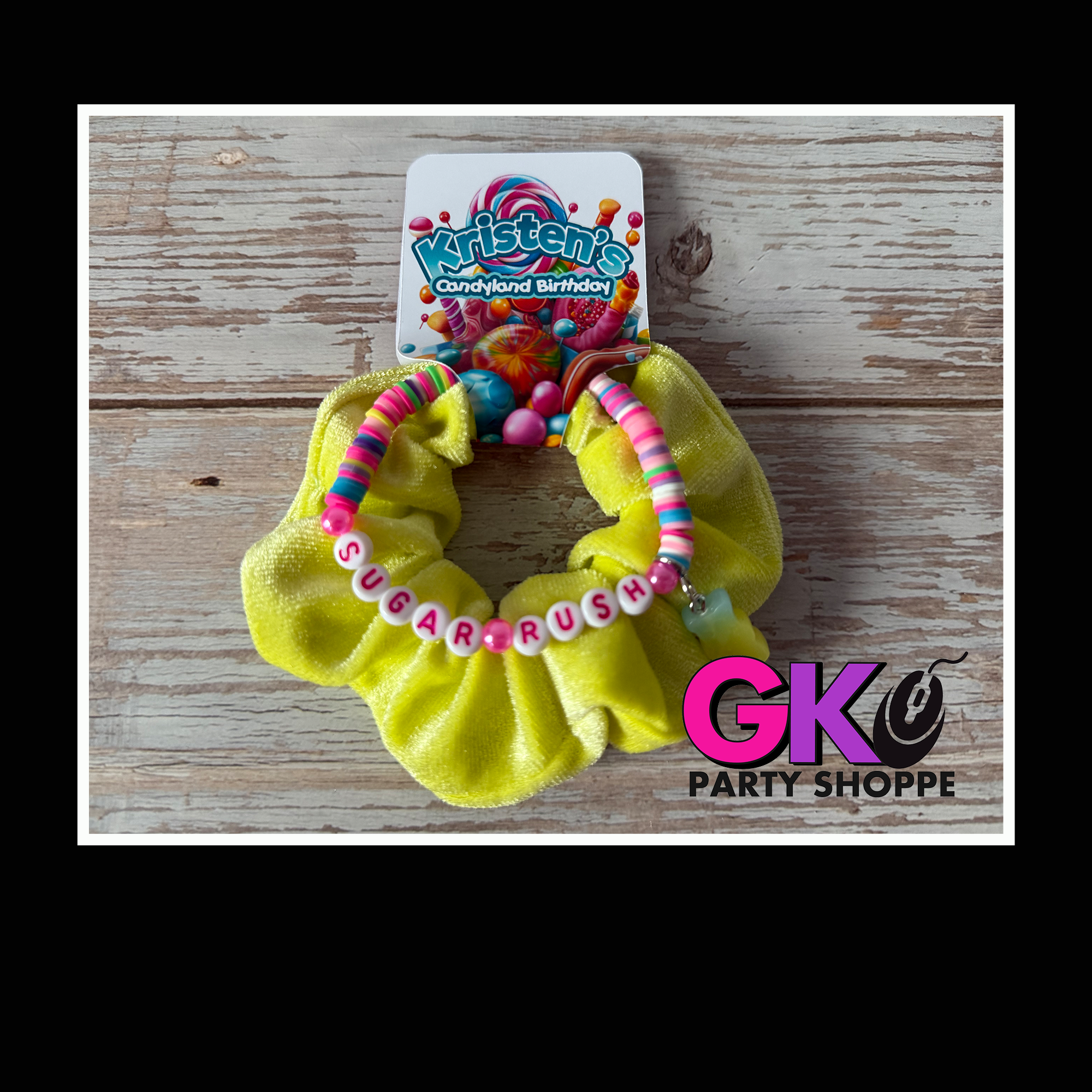 Candyland Inspired Scrunchie & Bracelet Set | Custom Party Favor | Personalized Birthday Party Favor