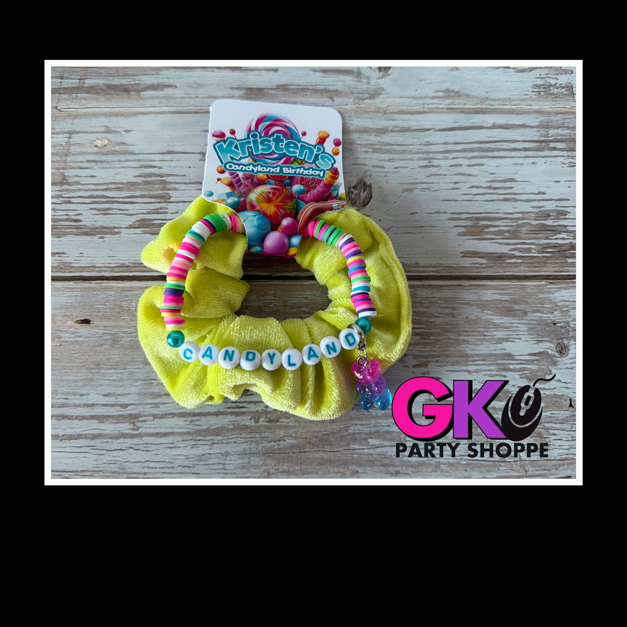 Candyland Inspired Scrunchie & Bracelet Set | Custom Party Favor | Personalized Birthday Party Favor