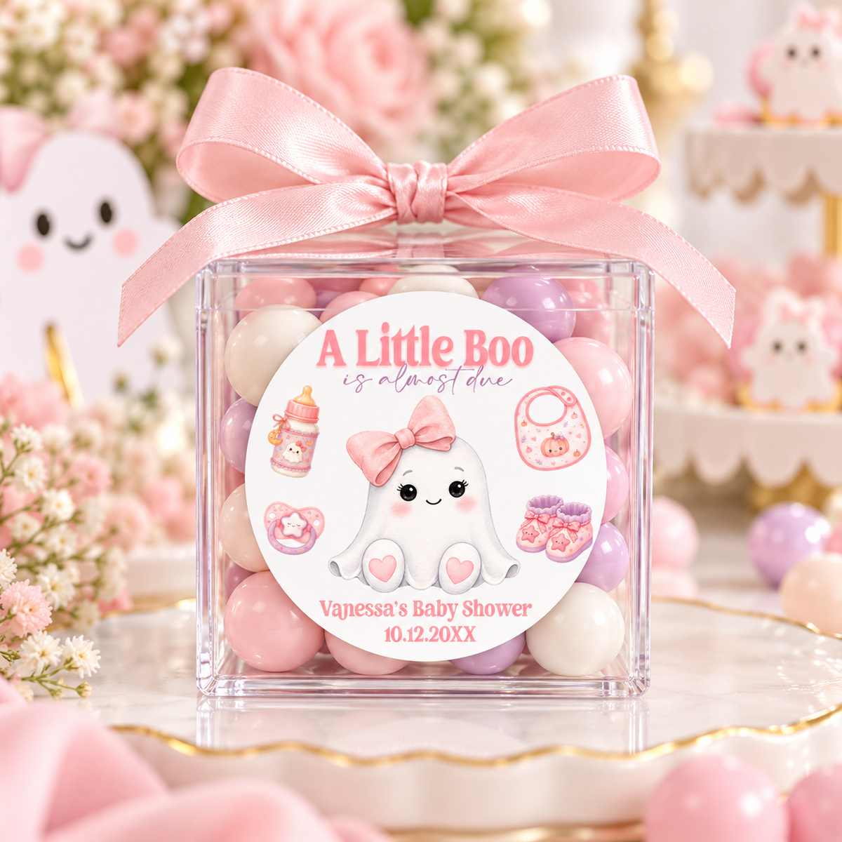 A Little Boo Is Almost Due Baby Shower Stickers | Personalized Halloween Favor Labels