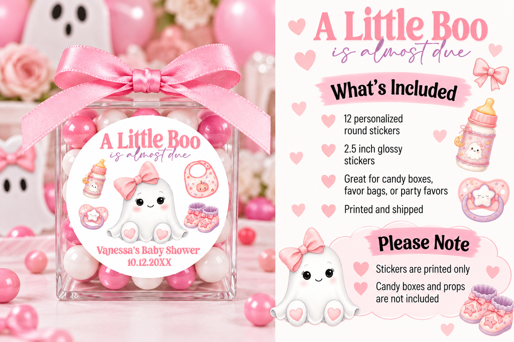 A Little Boo Is Almost Due Baby Shower Stickers | Personalized Halloween Favor Labels