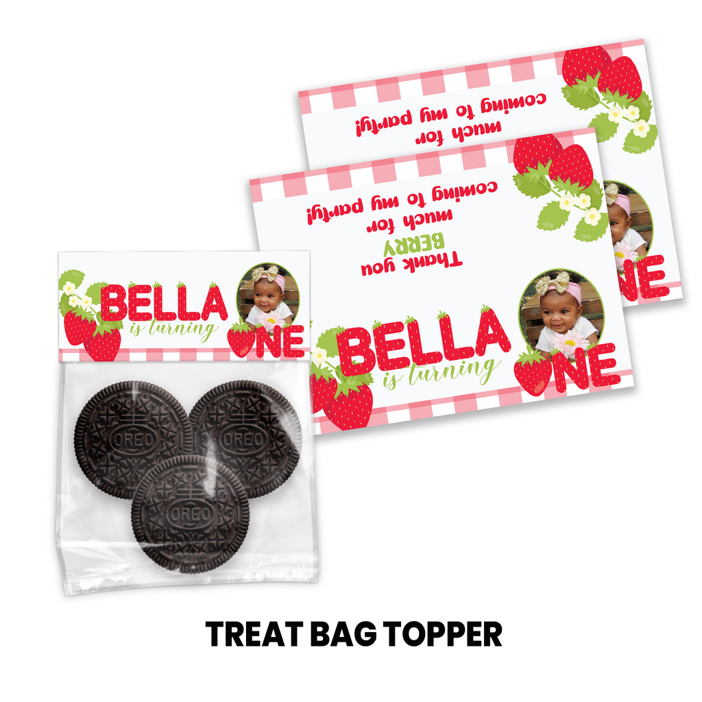 Berry Sweet One | Treat Bag Topper Party Favor | First Birthday Strawberry Theme | Digital + Print Option