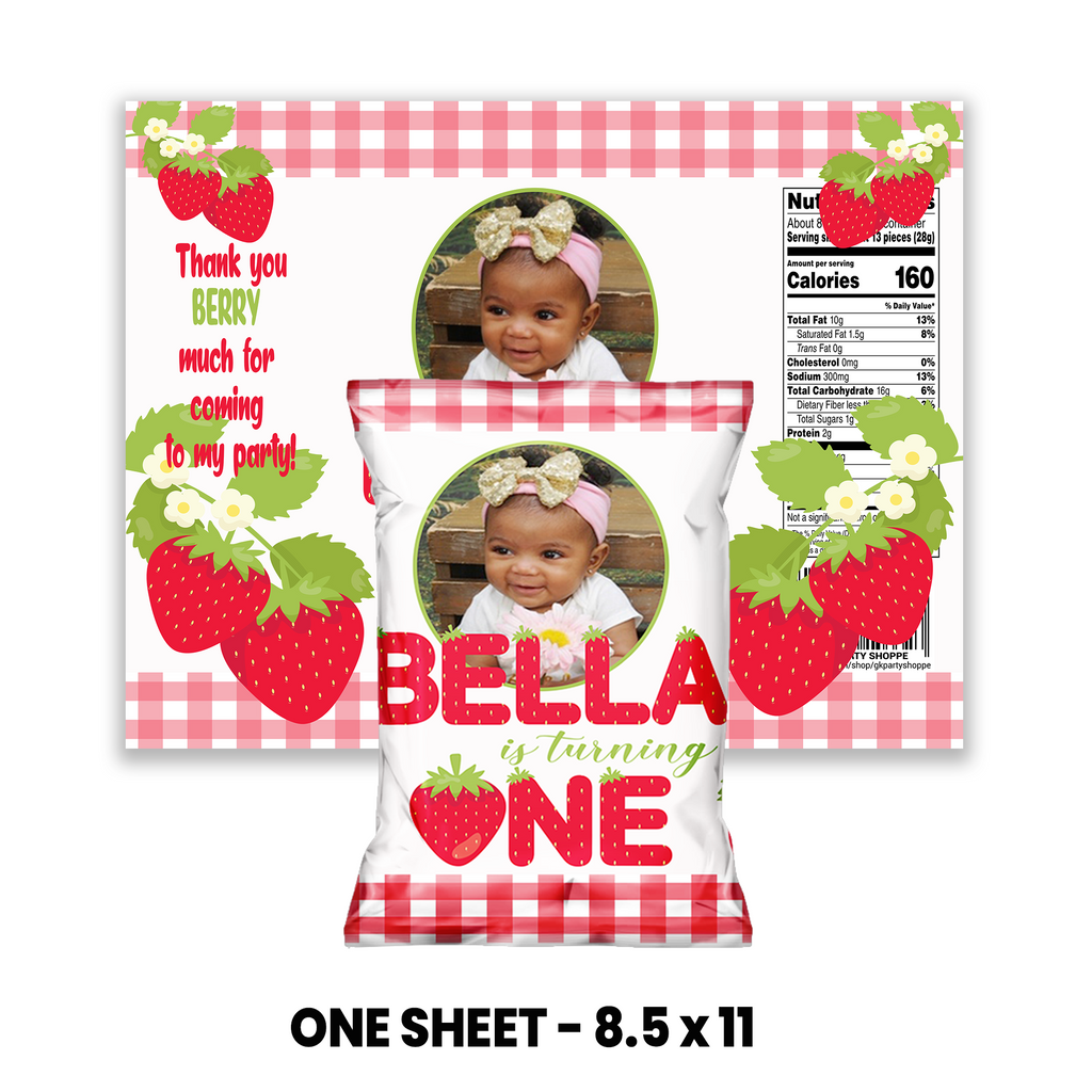 Berry Sweet One | Chip Bag Wrapper Party Favor | First Birthday Strawberry Theme | Digital + Print Option