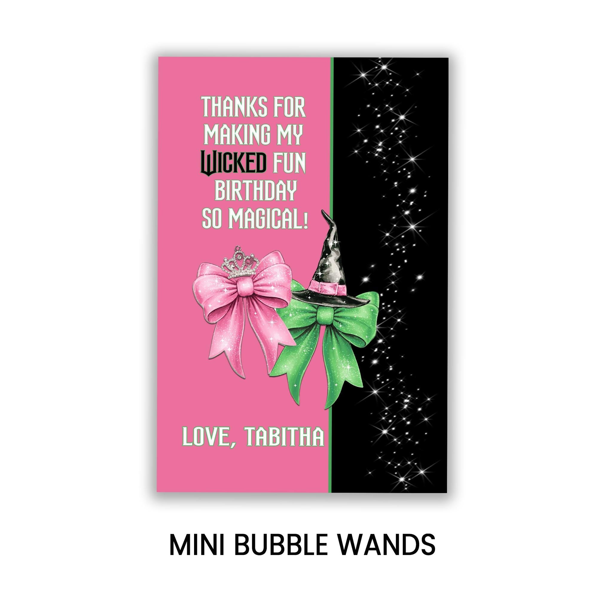 Wicked Inspired Mini Bubble Wand Party Favor | Birthday Physical Favor | Pink & Green Theme