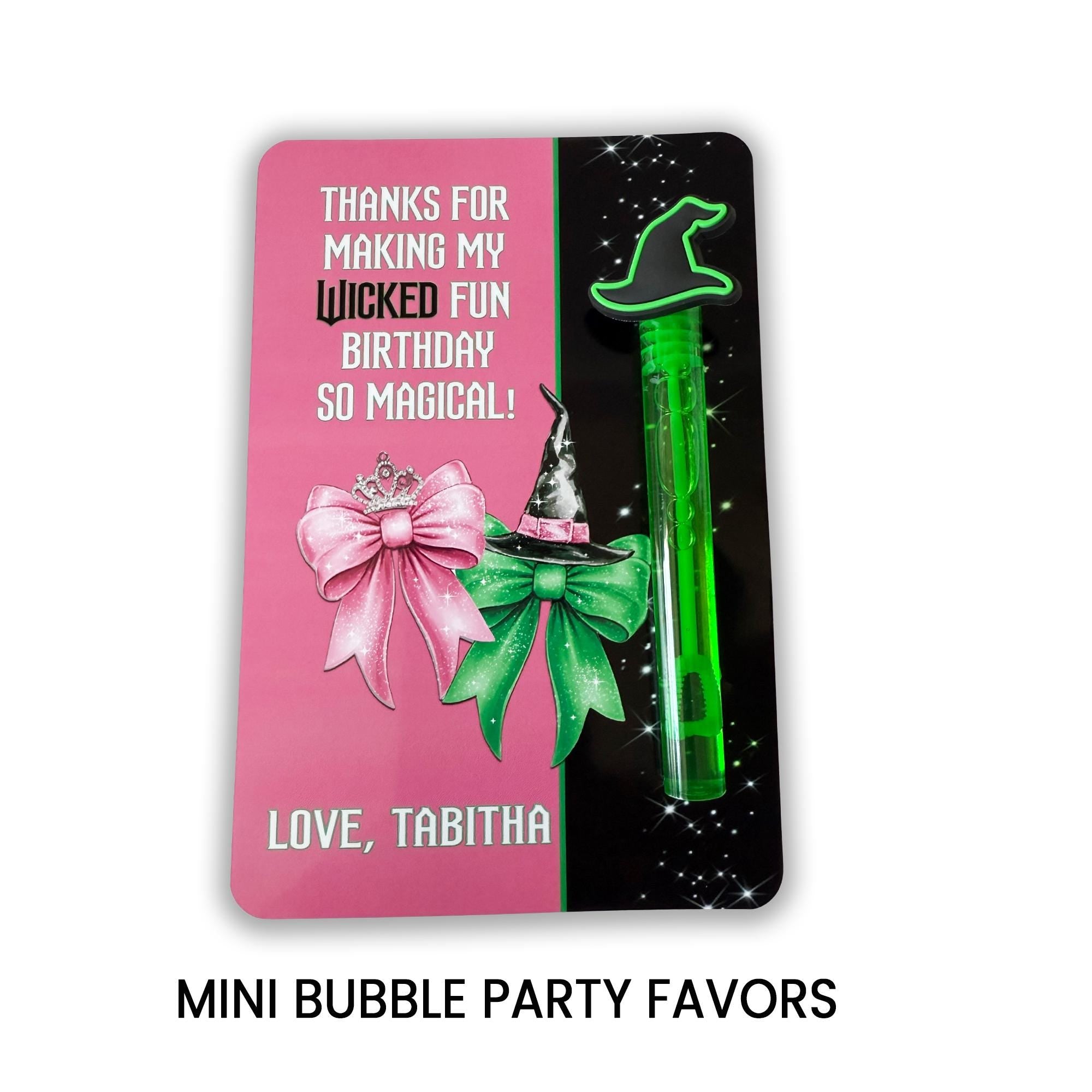 Wicked Inspired Mini Bubble Wand Party Favor | Birthday Physical Favor | Pink & Green Theme